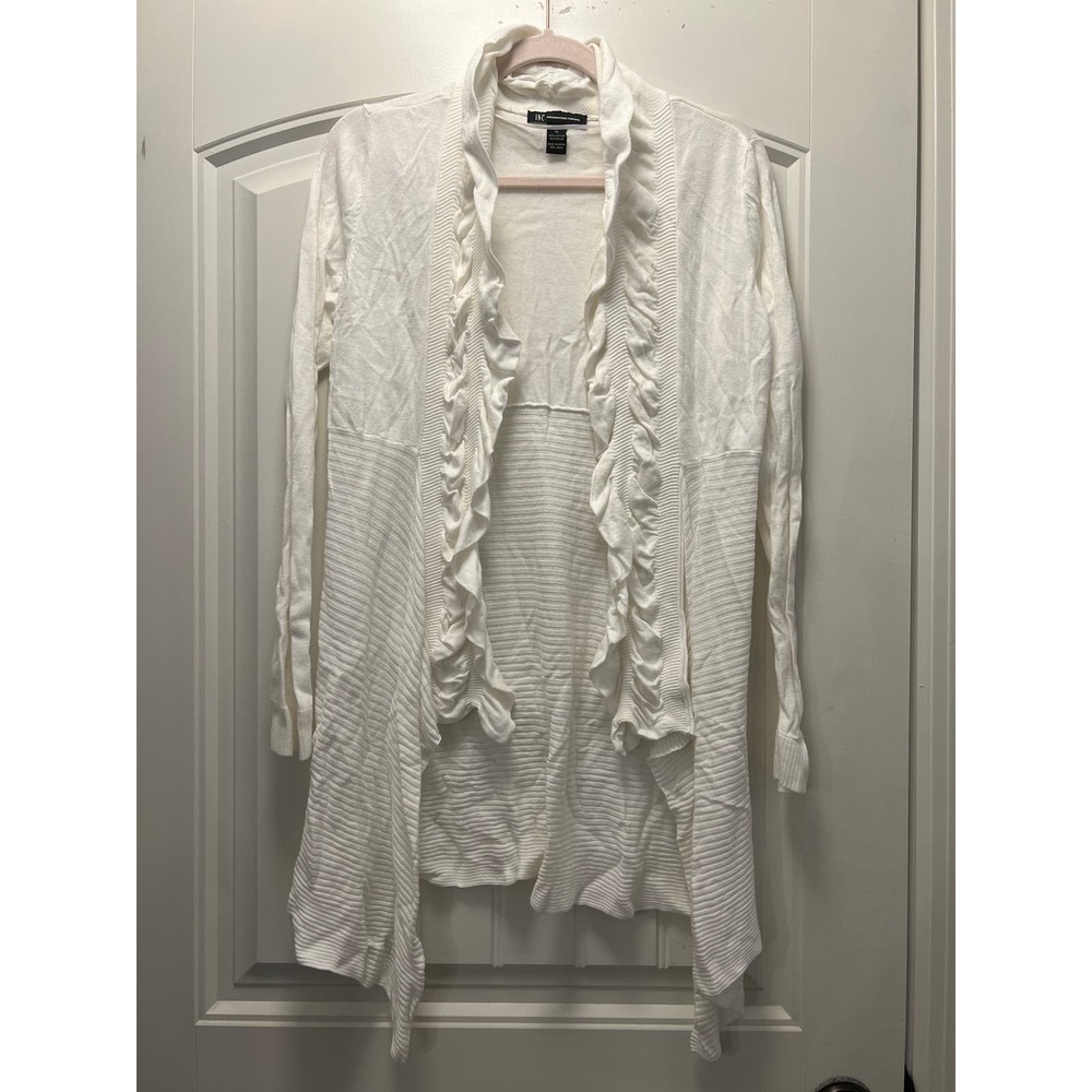 INC International Concepts Women’s Ruffle Open Front Cardigan Sweater Sz M White